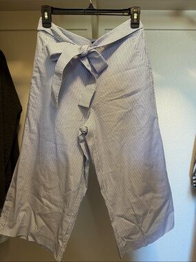 J.Crew Striped Tie-Waist Culotte Pants - Blue & White
